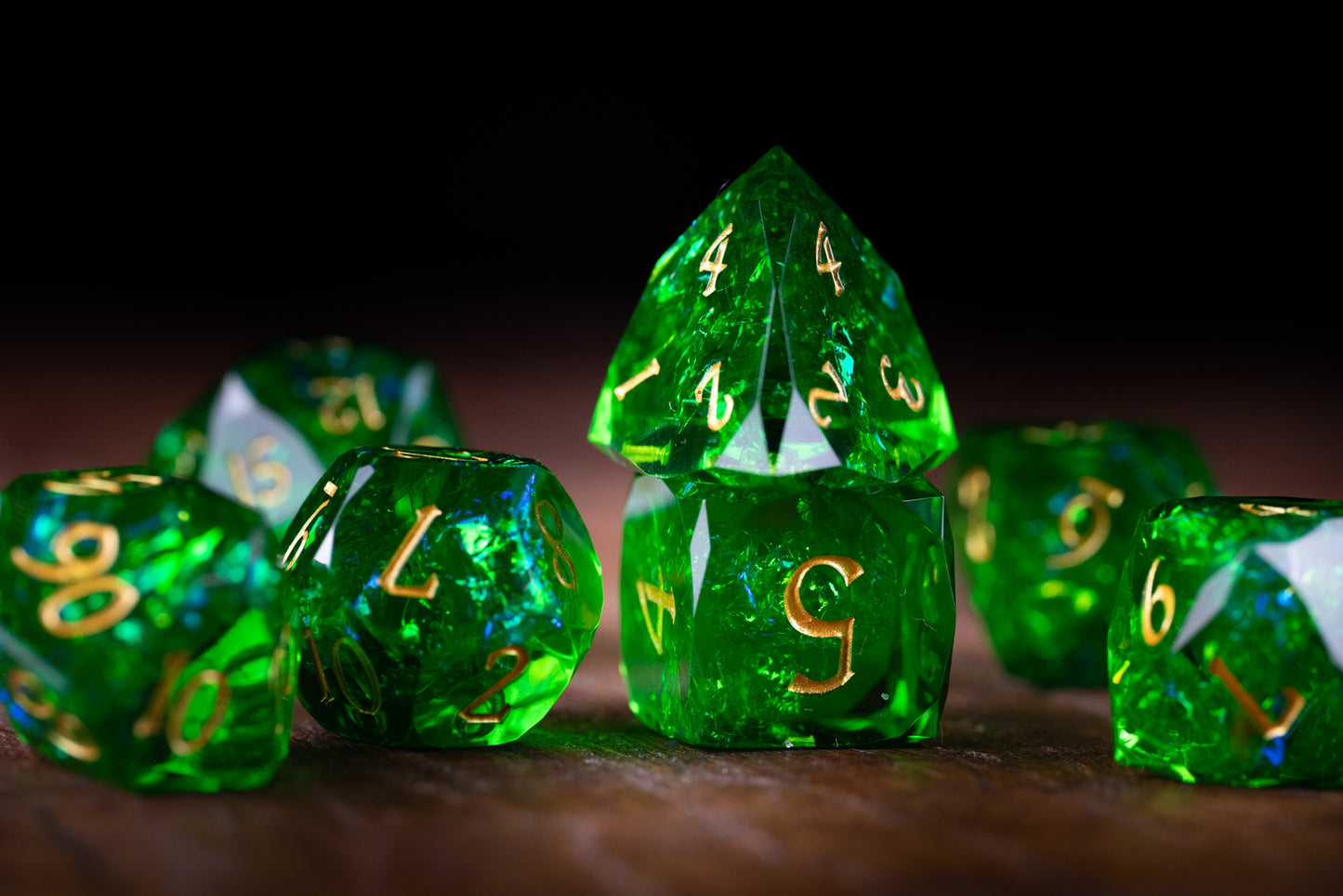 Viridian Nova Diamond Cut Resin Dice Set – Sharp Edge DND, Polyhedral RPG