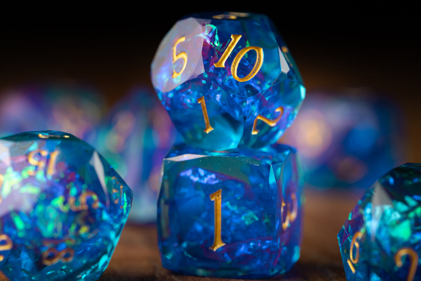 Amethyst Nebula Diamond Cut Resin Dice Set – Sharp Edge DND, Polyhedral RPG