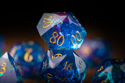 Amethyst Nebula Diamond Cut Resin Dice Set – Sharp Edge DND, Polyhedral RPG