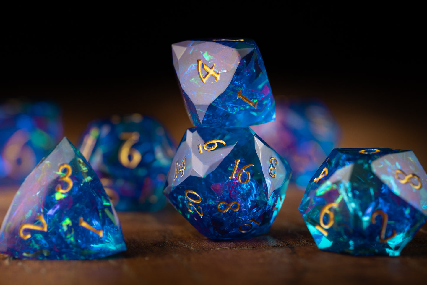 Amethyst Nebula Diamond Cut Resin Dice Set – Sharp Edge DND, Polyhedral RPG