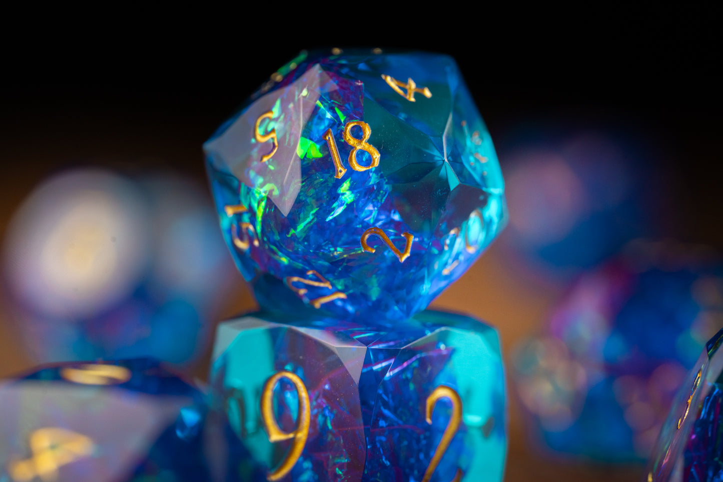 Amethyst Nebula Diamond Cut Resin Dice Set – Sharp Edge DND, Polyhedral RPG