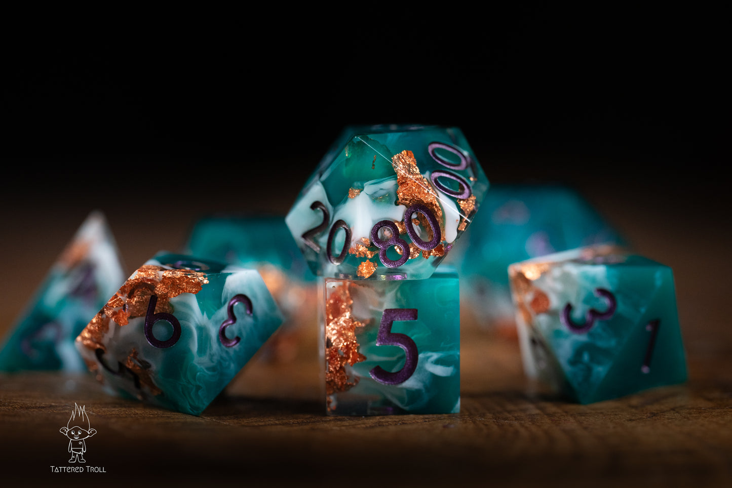 Emerald Tides Green Dice Set: Sharp Edge Polyhedral Space Dice with Glitter - Premium Resin DnD Dice for Dungeons and Dragons