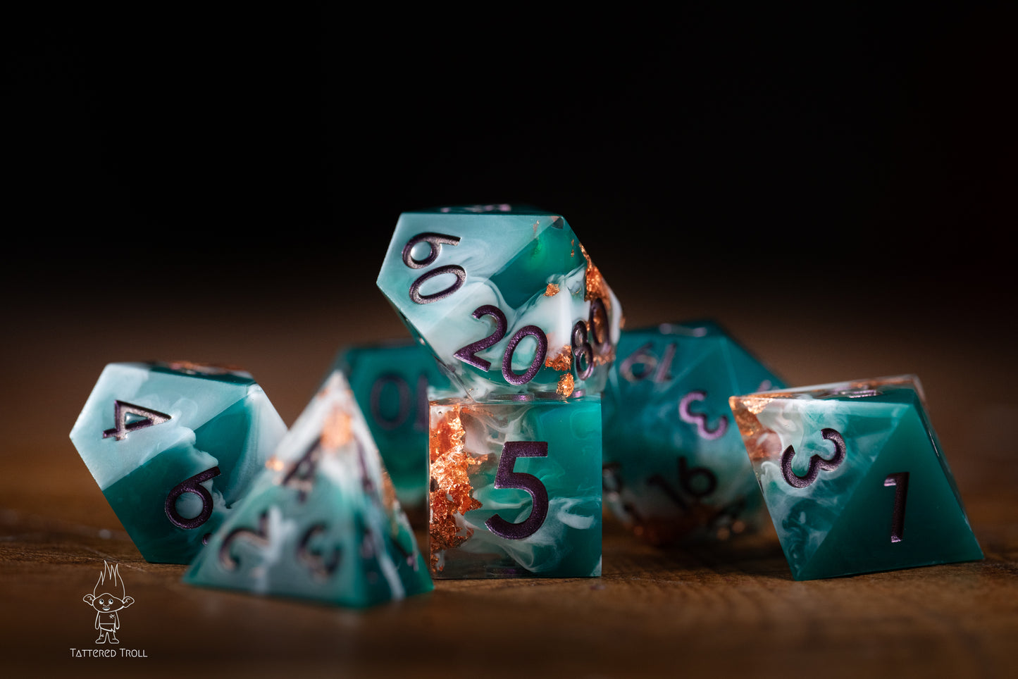 Emerald Tides Green Dice Set: Sharp Edge Polyhedral Space Dice with Glitter - Premium Resin DnD Dice for Dungeons and Dragons