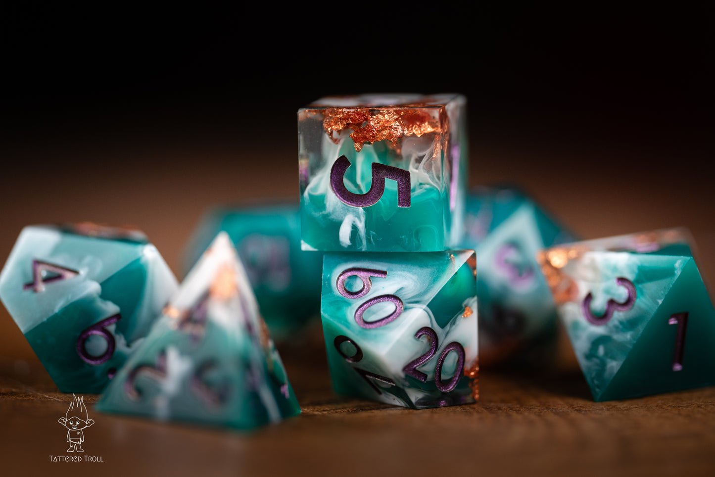 Emerald Tides Green Dice Set: Sharp Edge Polyhedral Space Dice with Glitter - Premium Resin DnD Dice for Dungeons and Dragons