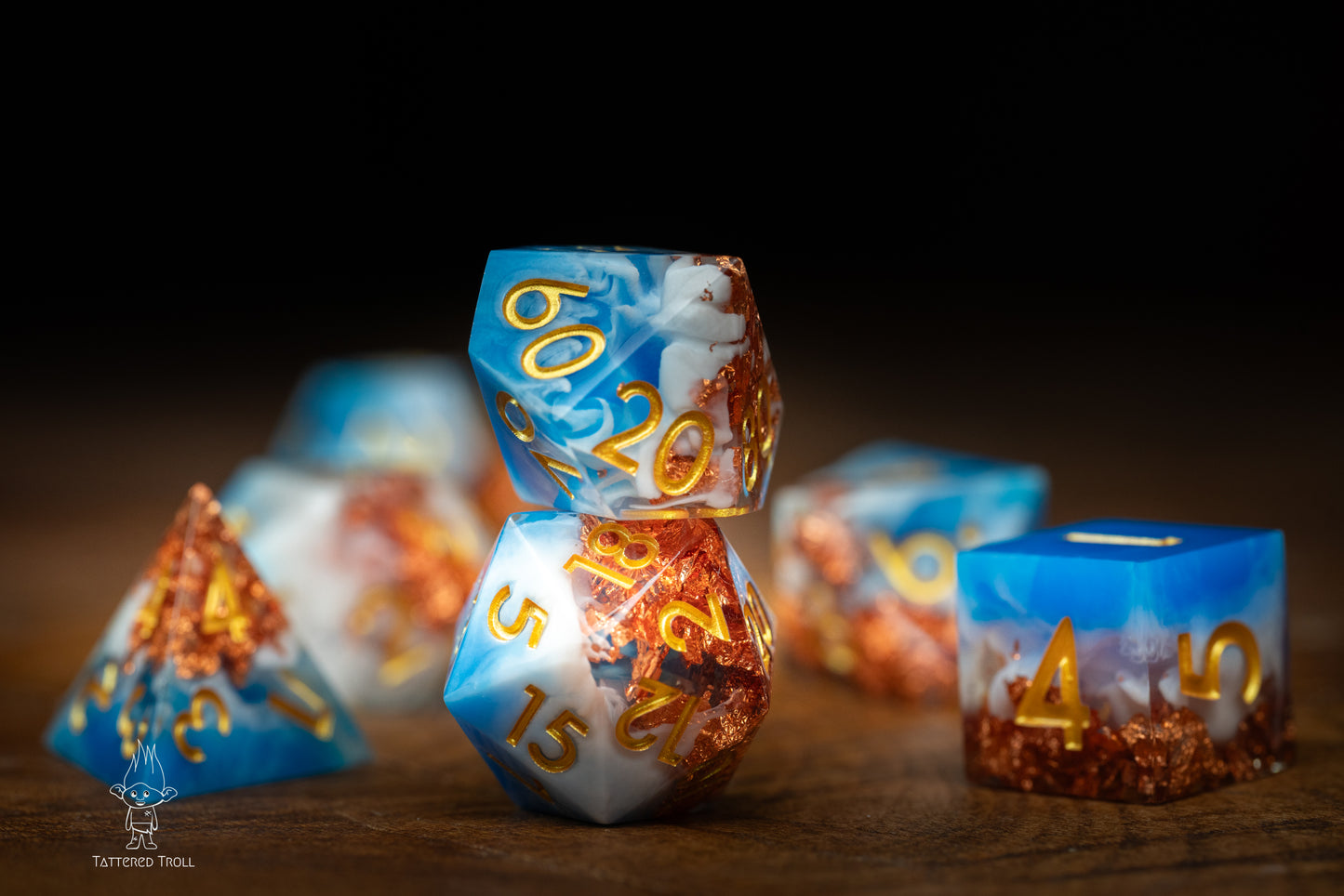 Nimbus Blue Dice Set: Sharp Edge Polyhedral Space Dice with Glitter - Premium Resin DnD Dice for Dungeons and Dragons