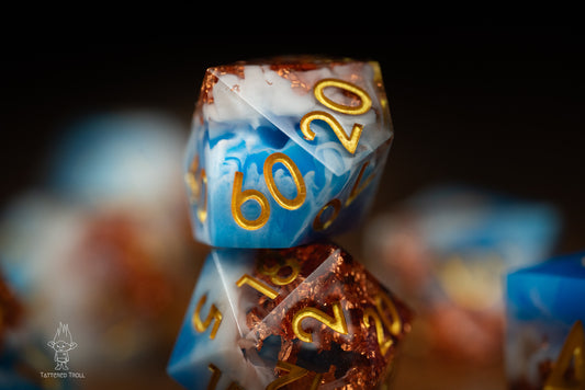 Nimbus Blue Dice Set: Sharp Edge Polyhedral Space Dice with Glitter - Premium Resin DnD Dice for Dungeons and Dragons