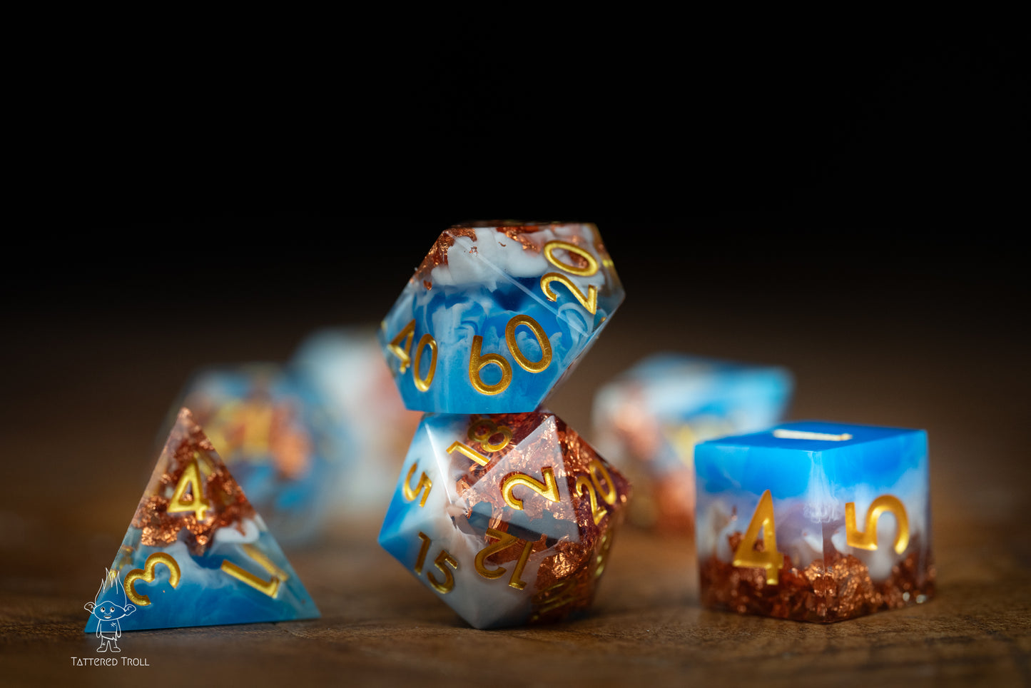 Nimbus Blue Dice Set: Sharp Edge Polyhedral Space Dice with Glitter - Premium Resin DnD Dice for Dungeons and Dragons