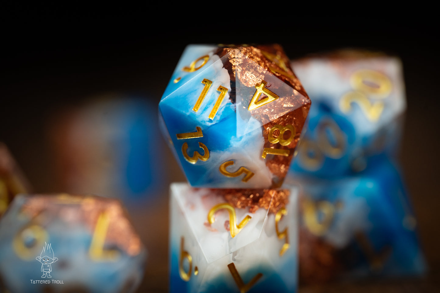 Nimbus Blue Dice Set: Sharp Edge Polyhedral Space Dice with Glitter - Premium Resin DnD Dice for Dungeons and Dragons