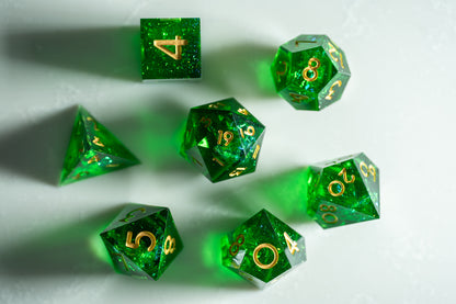Viridian Nova Diamond Cut Resin Dice Set – Sharp Edge DND, Polyhedral RPG