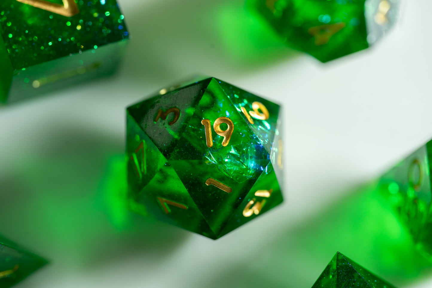 Viridian Nova Diamond Cut Resin Dice Set – Sharp Edge DND, Polyhedral RPG