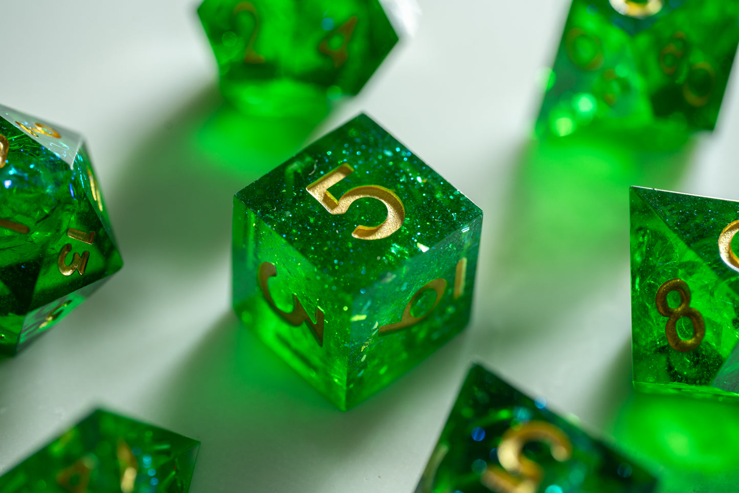 Viridian Nova Diamond Cut Resin Dice Set – Sharp Edge DND, Polyhedral RPG