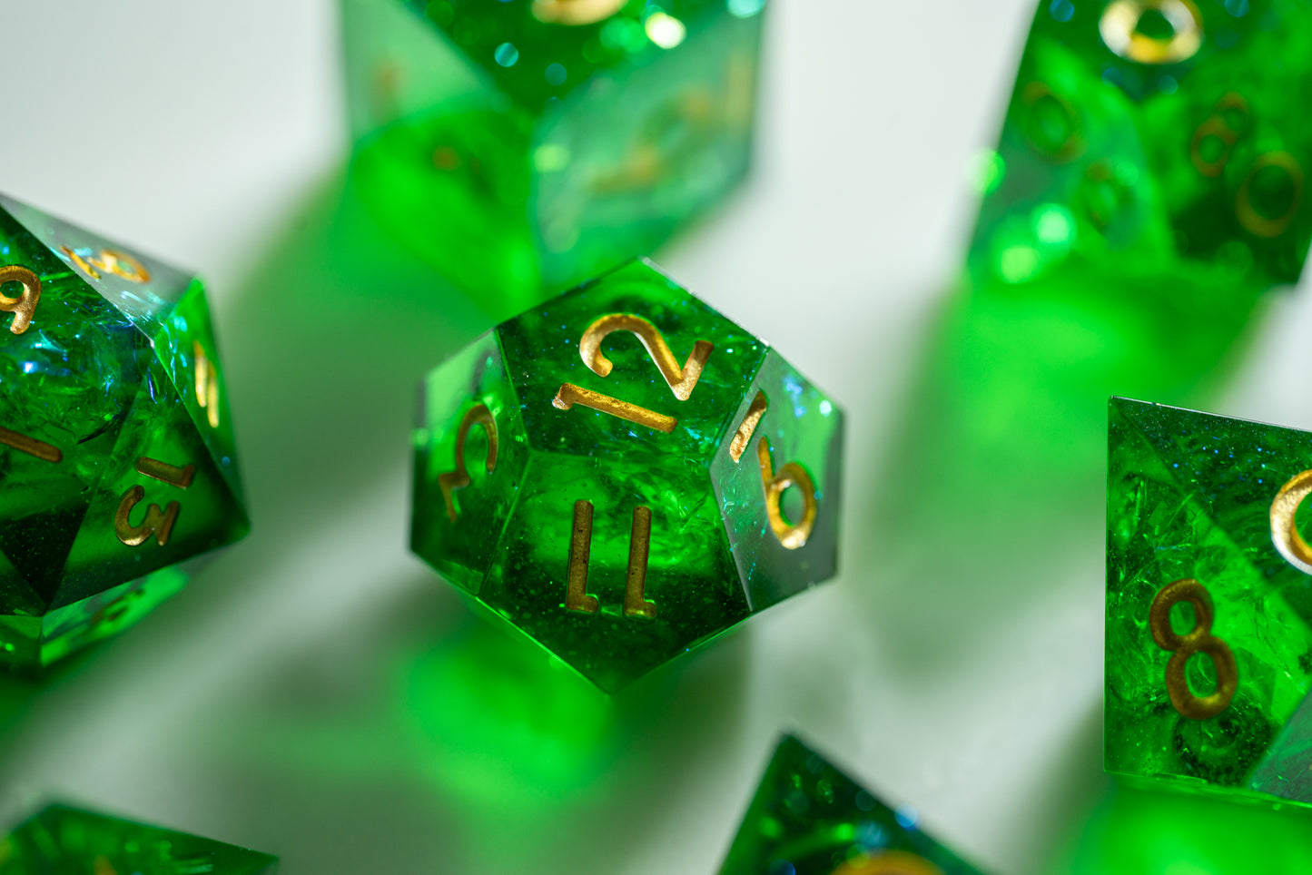 Viridian Nova Diamond Cut Resin Dice Set – Sharp Edge DND, Polyhedral RPG