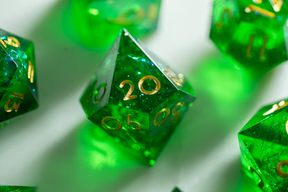 Viridian Nova Diamond Cut Resin Dice Set – Sharp Edge DND, Polyhedral RPG