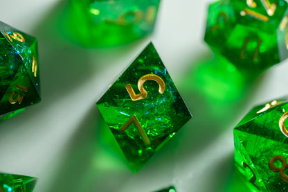 Viridian Nova Diamond Cut Resin Dice Set – Sharp Edge DND, Polyhedral RPG