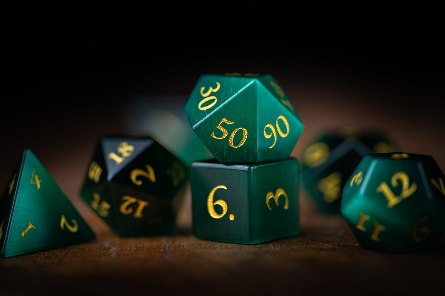 Emerald Sentinel Gemstone Dice Set