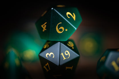 Emerald Sentinel Gemstone Dice Set