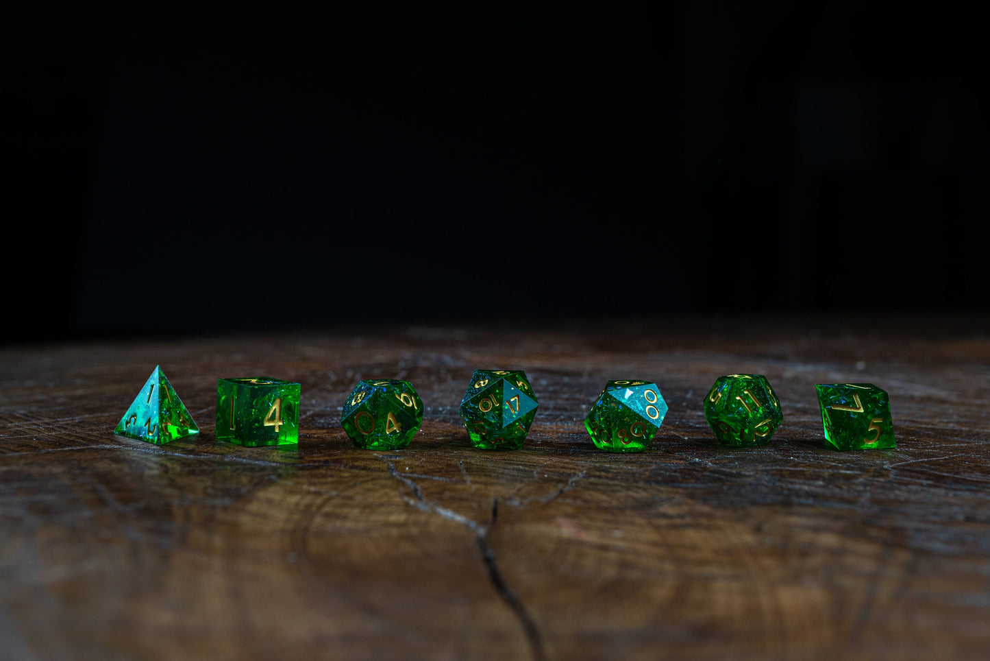 Dragon's Breath Green Sharp Edge Dice Set: Premium Resin Polyhedral DnD Dice for Dungeons & Dragons