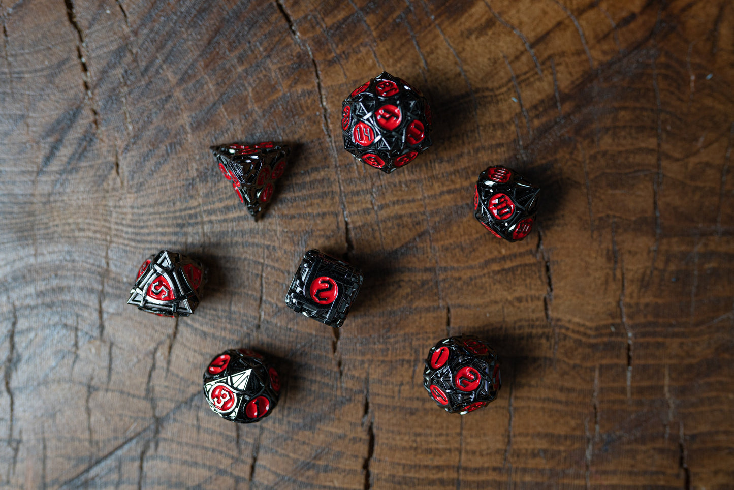 Dark Ember Metal Dice Set: Black and Red Luminance - Premium DnD Dice in Metal for Dungeons and Dragons