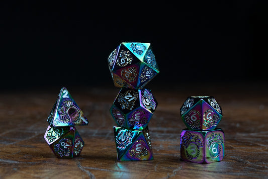 Faerie of the Enchanted Metal Dice Set: Rainbow Iridescence - Premium DnD Dice with Dice Box for Dungeons and Dragons