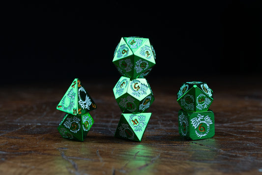 Dragon’s Breath Green Metal Dice Set: Premium Polyhedral DnD Metal Dice for Epic Adventures