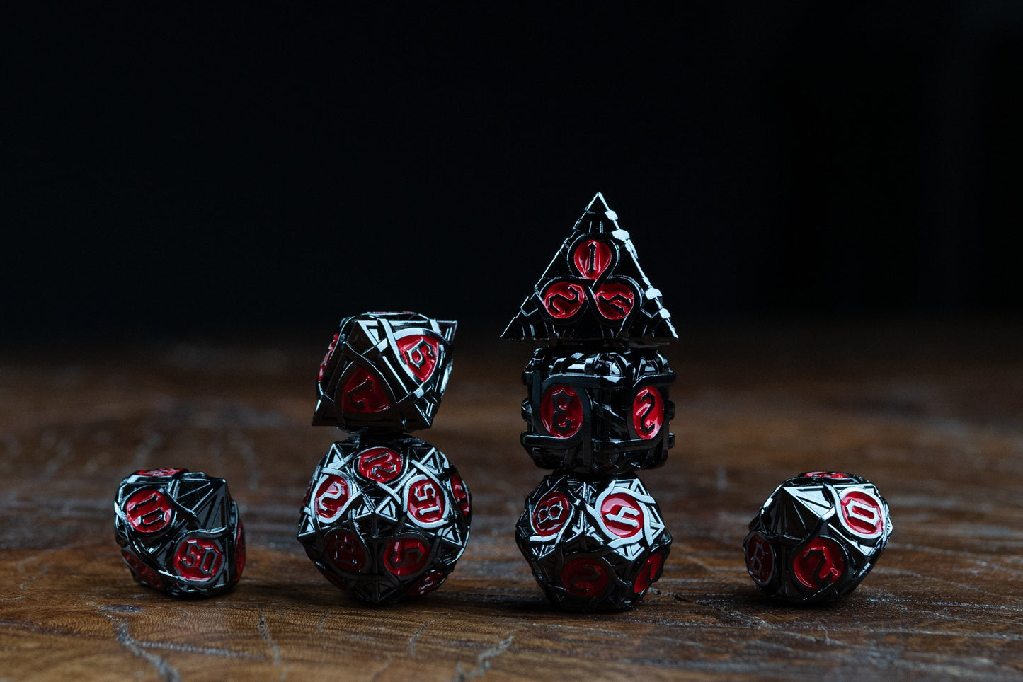 Dark Ember Metal Dice Set: Black and Red Luminance - Premium DnD Dice in Metal for Dungeons and Dragons