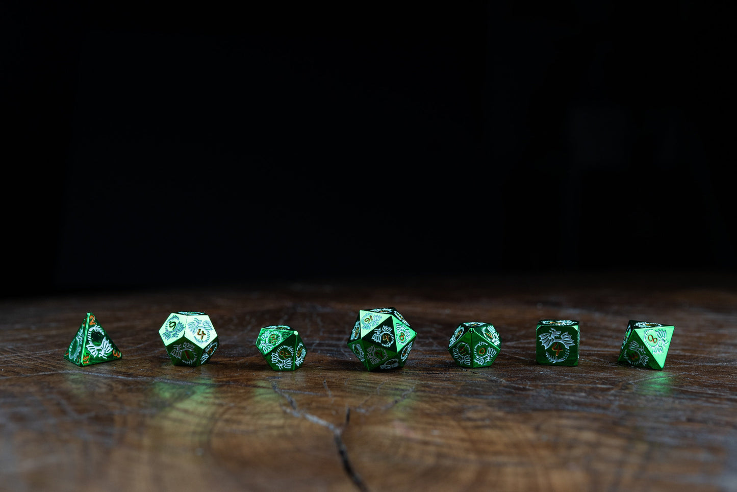 Dragon’s Breath Green Metal Dice Set: Premium Polyhedral DnD Metal Dice for Epic Adventures