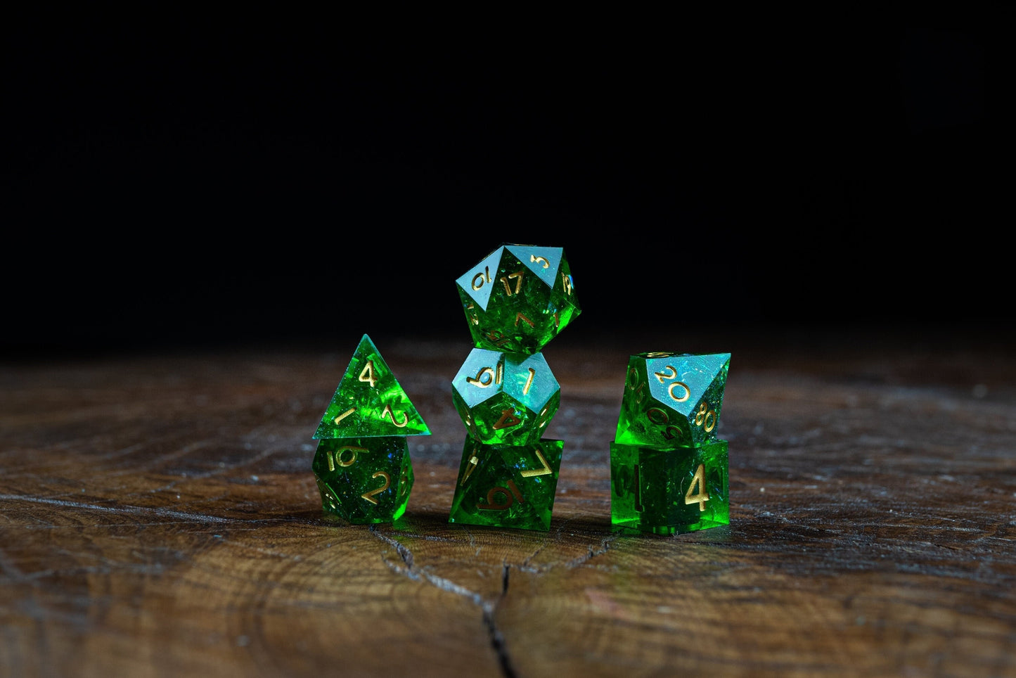 Dragon's Breath Green Sharp Edge Dice Set: Premium Resin Polyhedral DnD Dice for Dungeons & Dragons