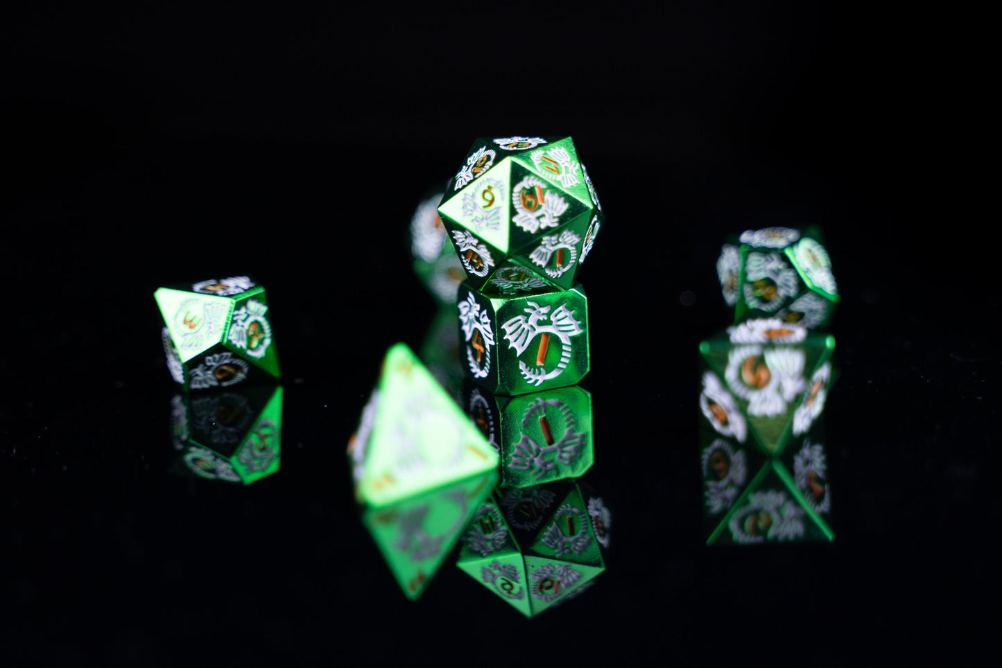 Dragon’s Breath Green Metal Dice Set: Premium Polyhedral DnD Metal Dice for Epic Adventures