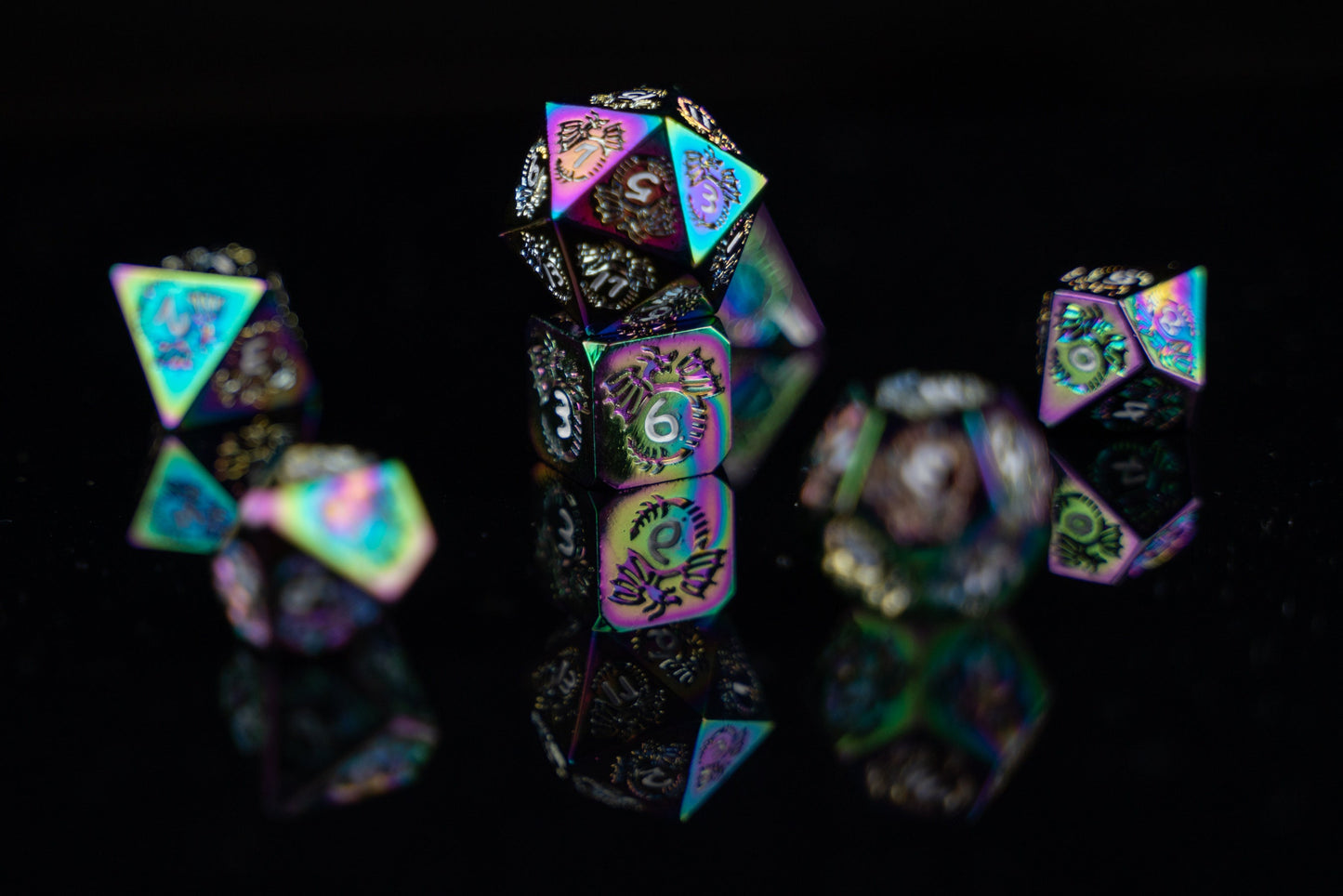 Faerie of the Enchanted Metal Dice Set: Rainbow Iridescence - Premium DnD Dice with Dice Box for Dungeons and Dragons