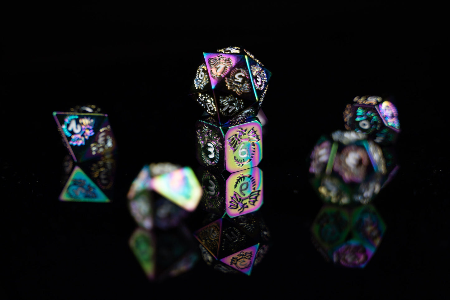 Faerie of the Enchanted Metal Dice Set: Rainbow Iridescence - Premium DnD Dice with Dice Box for Dungeons and Dragons