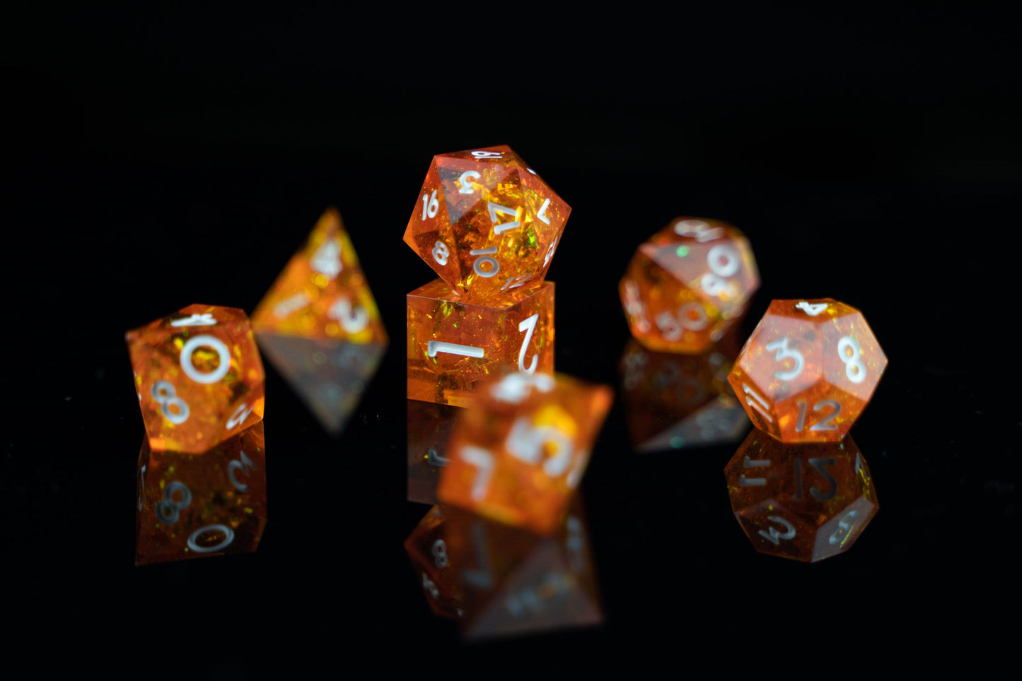 Celestial Ember Orange Dice: Sharp Edge Polyhedral DnD Dice Set - Space-Themed Resin Dice for Dungeons and Dragons Gifts