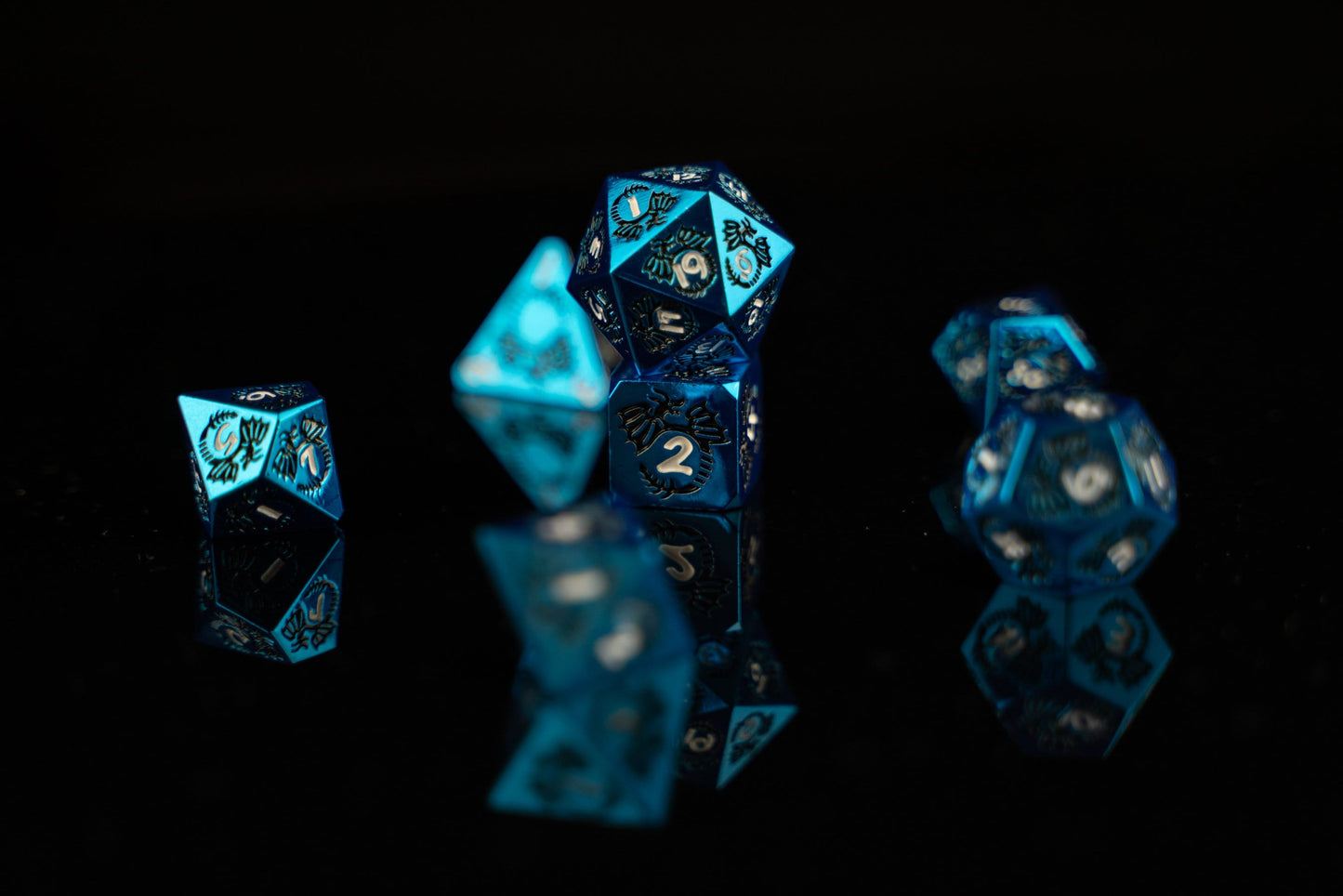 Ice Storm Metal Dice Set: Blue Luminance - Premium DnD Metal Dice for Dungeons and Dragons