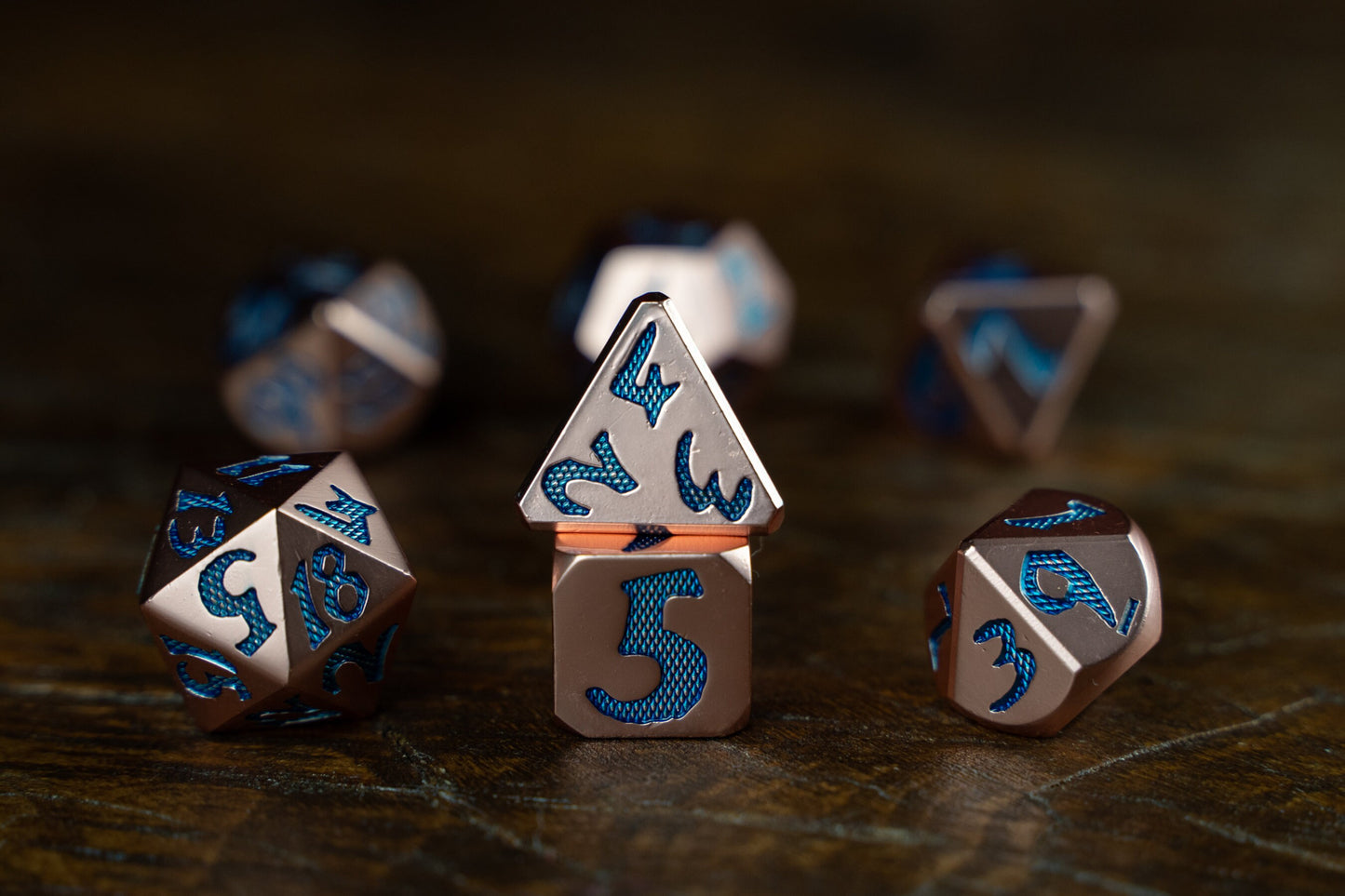 Copper Serpentstrike Metal Dice Set: Dragon Scale Polyhedral DnD Dice - Premium Metal Dice for Dungeons and Dragons