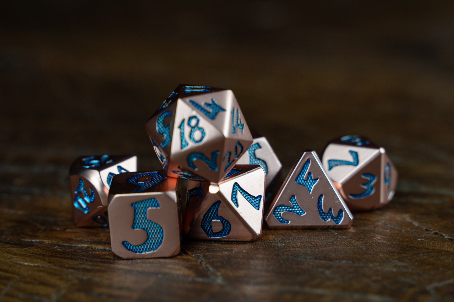 Copper Serpentstrike Metal Dice Set: Dragon Scale Polyhedral DnD Dice - Premium Metal Dice for Dungeons and Dragons