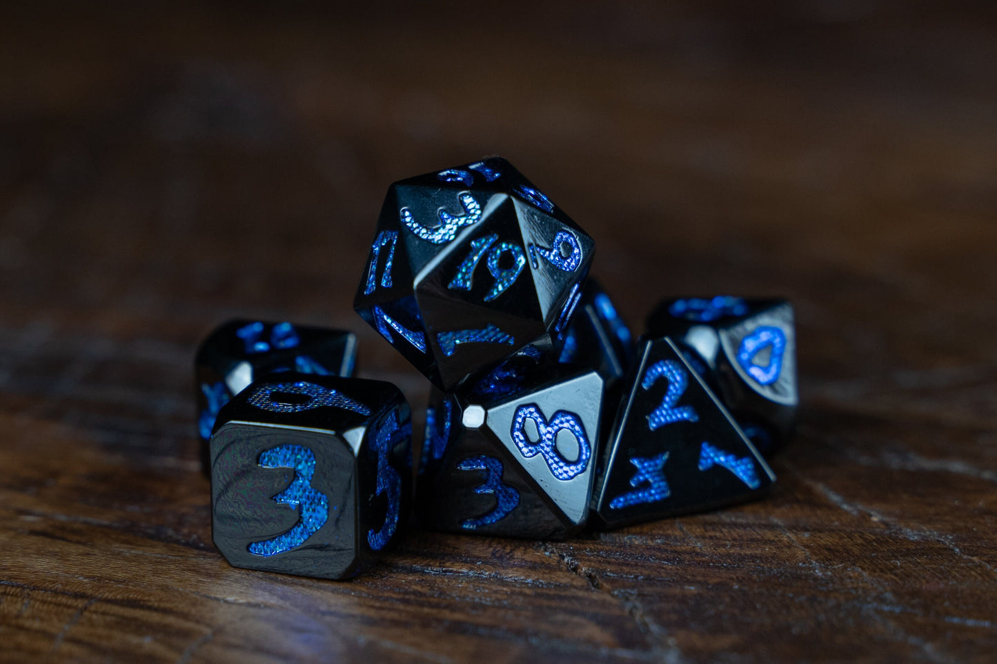 Divine Smite Metal Dice Set: Dragon Scale Polyhedral DnD Dice - Premium Black and Blue Dice Set for Dungeons and Dragons