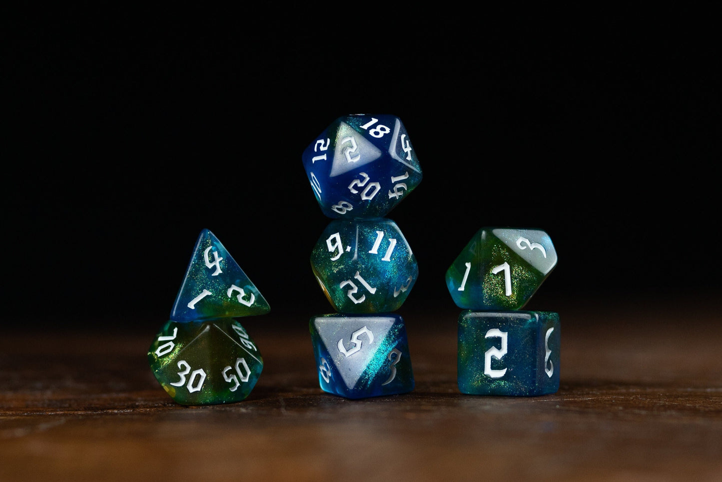 Boils of Alchemy Blue Dice Set: Glittering Blue Polyhedral DnD Dice for Magical Gameplay