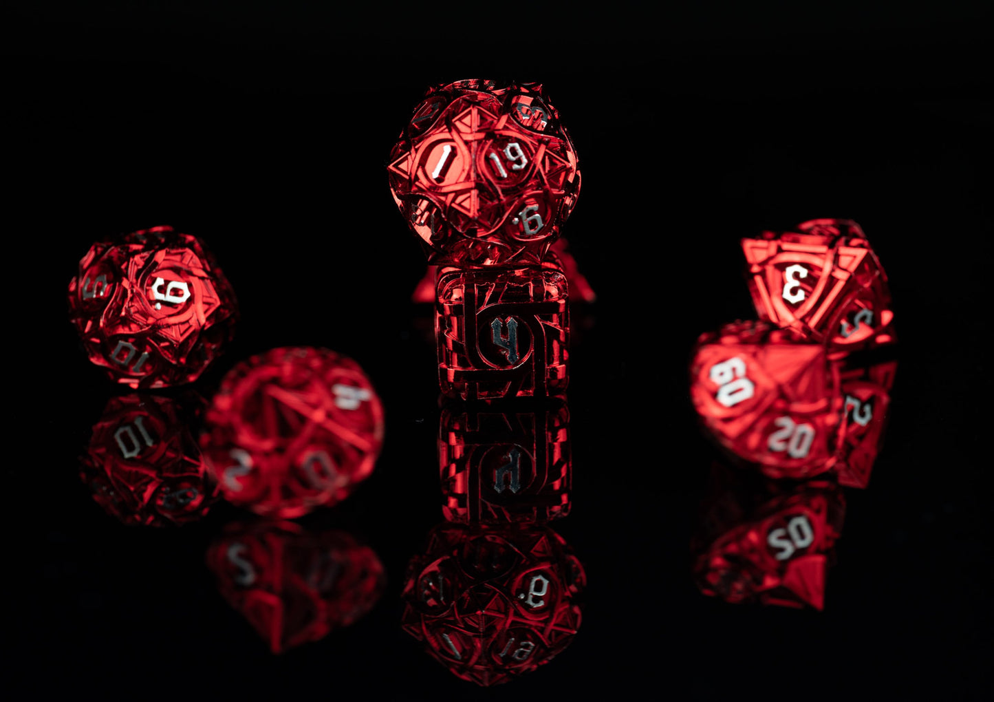 Blood Hunter Metal Dice Set: Red Polyhedral DnD Dice for Blood-Themed Adventures