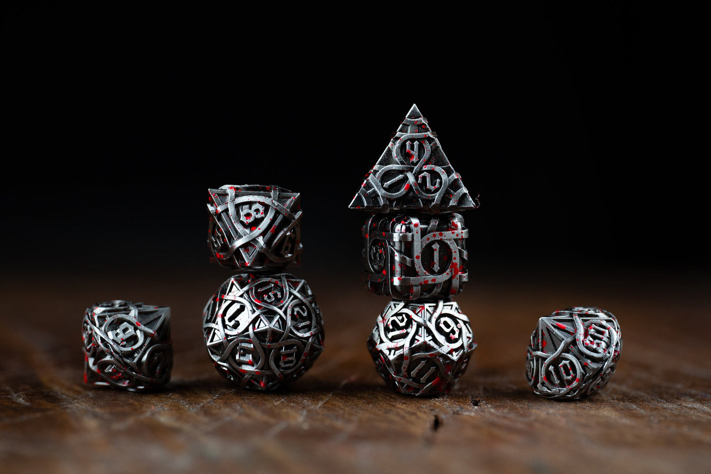 Blood Splatter Metal Dice Set: Premium Blood Hunter Polyhedral DnD Dice - High-Quality Metal Dice for Dungeons and Dragons