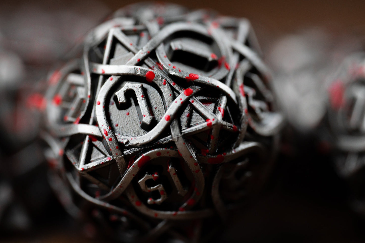 Blood Splatter Metal Dice Set: Premium Blood Hunter Polyhedral DnD Dice - High-Quality Metal Dice for Dungeons and Dragons