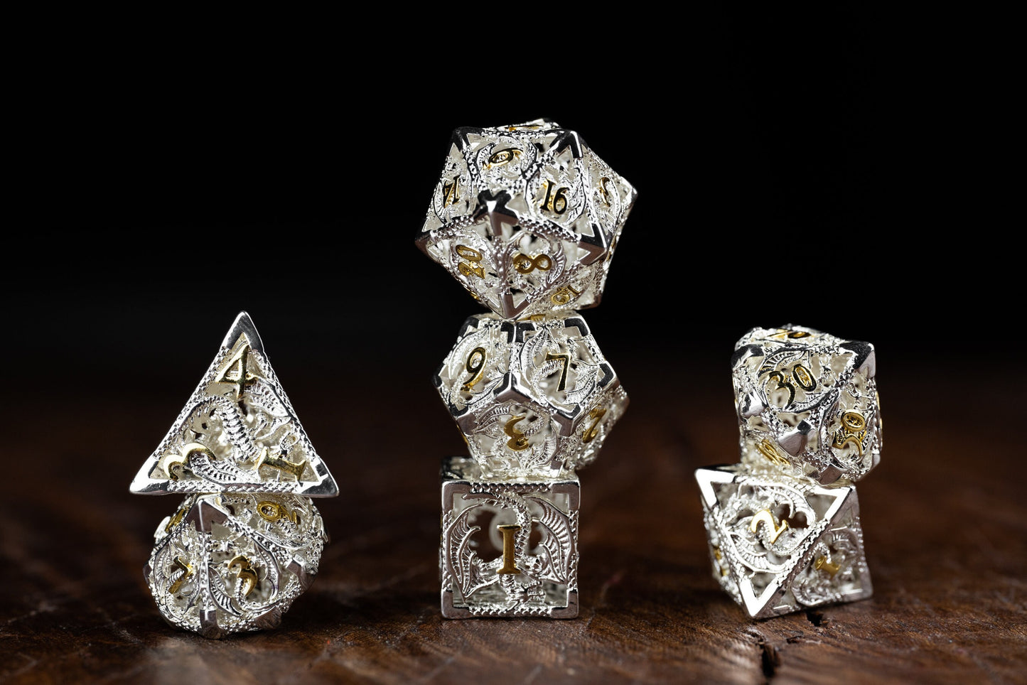 Aura of Courage Paladin Metal Dice Set: Hollow Polyhedral DnD Dice for Dungeons and Dragons Players