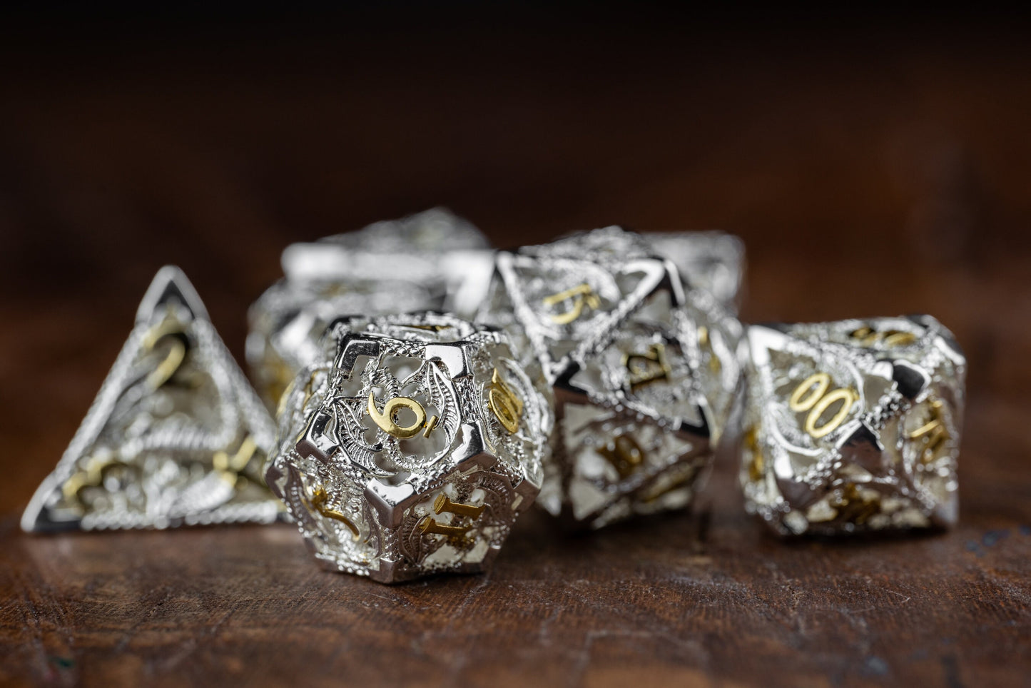 Aura of Courage Paladin Metal Dice Set: Hollow Polyhedral DnD Dice for Dungeons and Dragons Players