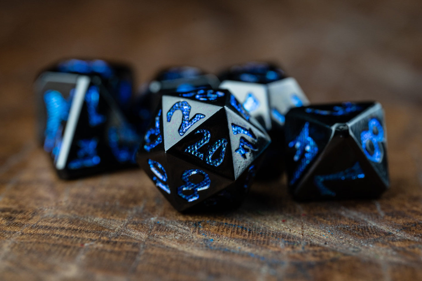 Divine Smite Metal Dice Set: Dragon Scale Polyhedral DnD Dice - Premium Black and Blue Dice Set for Dungeons and Dragons