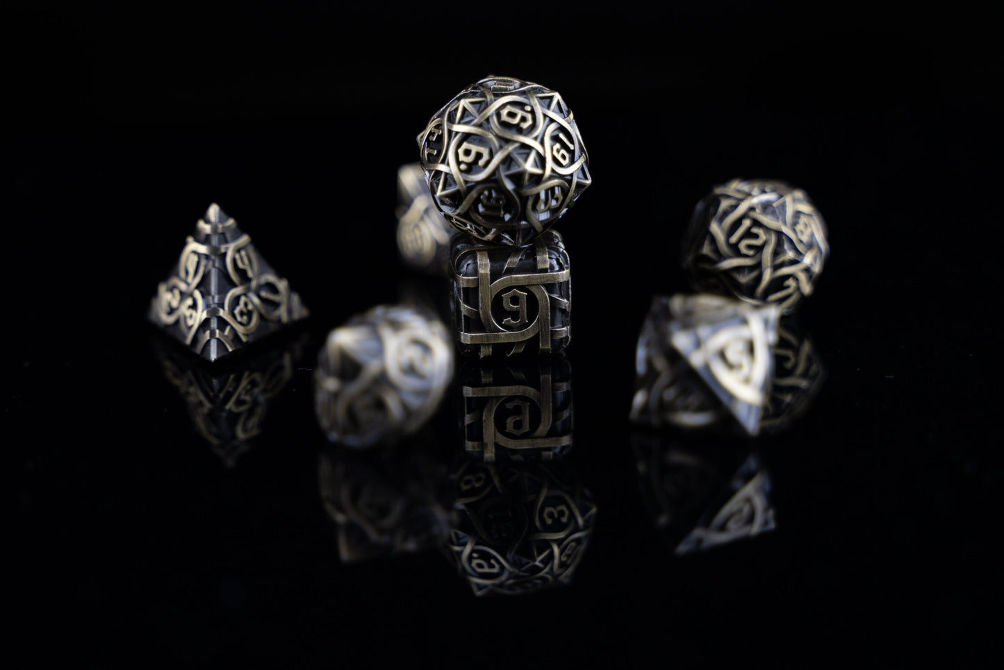 Bard's Brass Metal Dice Set: Premium Polyhedral DnD Dice for Bard Characters - High-Quality Metal Dice for Dungeons and Dragons