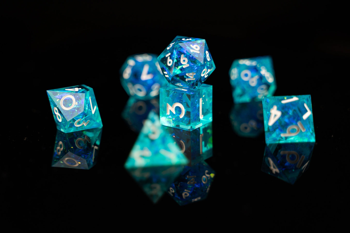 Frostbite Aurora Blue Dice: Sharp Edge Polyhedral Space Dice Set - Premium Resin DnD Dice for Dungeons and Dragons Gifts