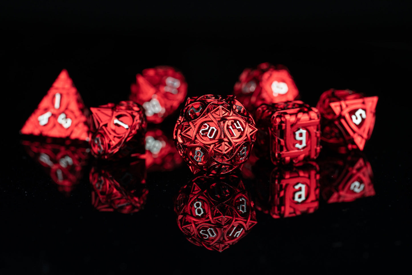 Blood Hunter Metal Dice Set: Red Polyhedral DnD Dice for Blood-Themed Adventures