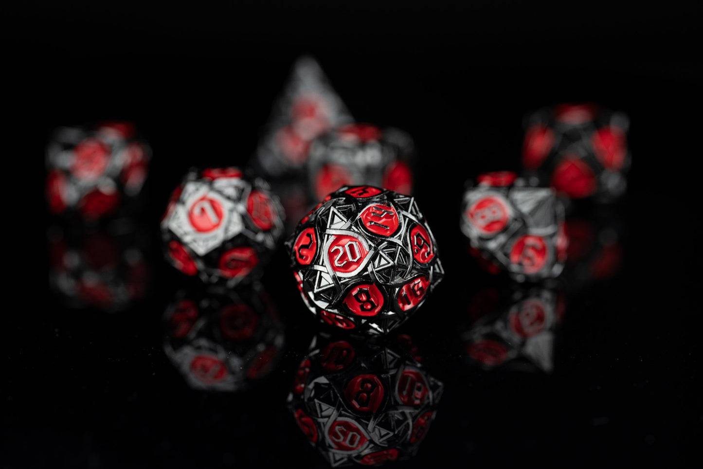 Dark Ember Metal Dice Set: Black and Red Luminance - Premium DnD Dice in Metal for Dungeons and Dragons