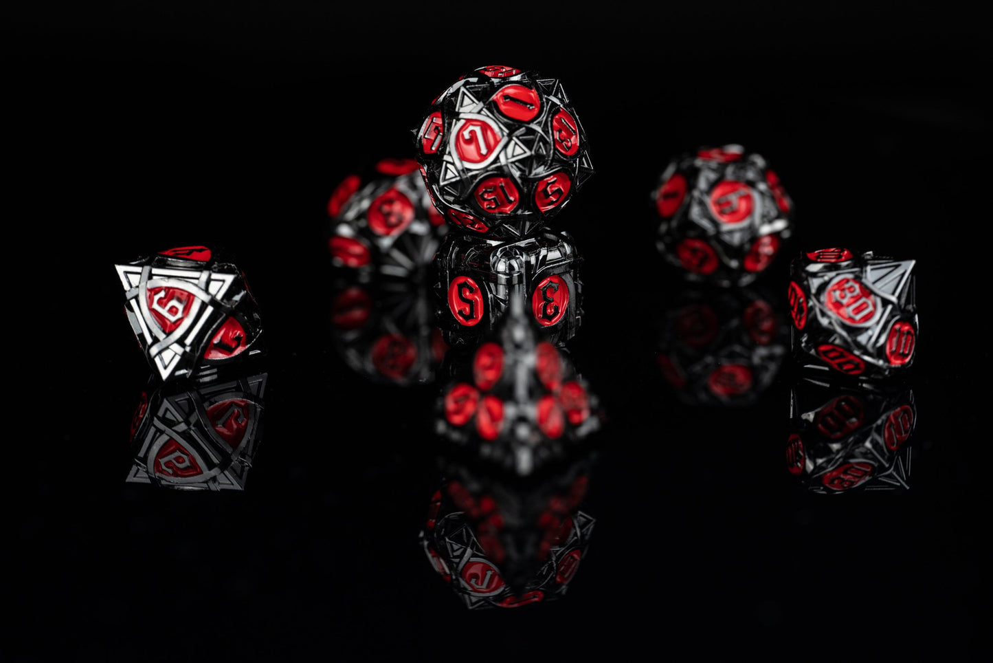 Dark Ember Metal Dice Set: Black and Red Luminance - Premium DnD Dice in Metal for Dungeons and Dragons