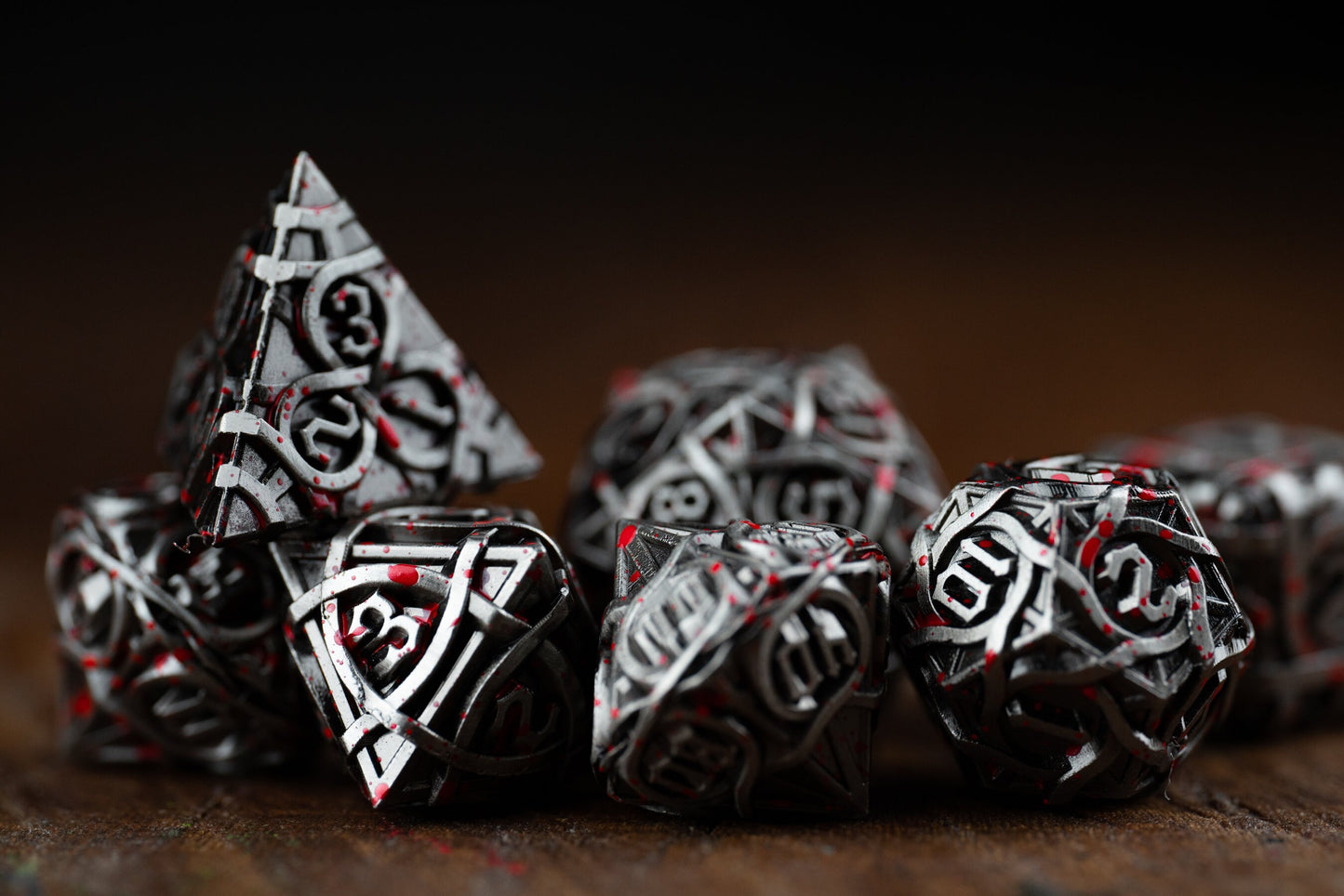 Blood Splatter Metal Dice Set: Premium Blood Hunter Polyhedral DnD Dice - High-Quality Metal Dice for Dungeons and Dragons