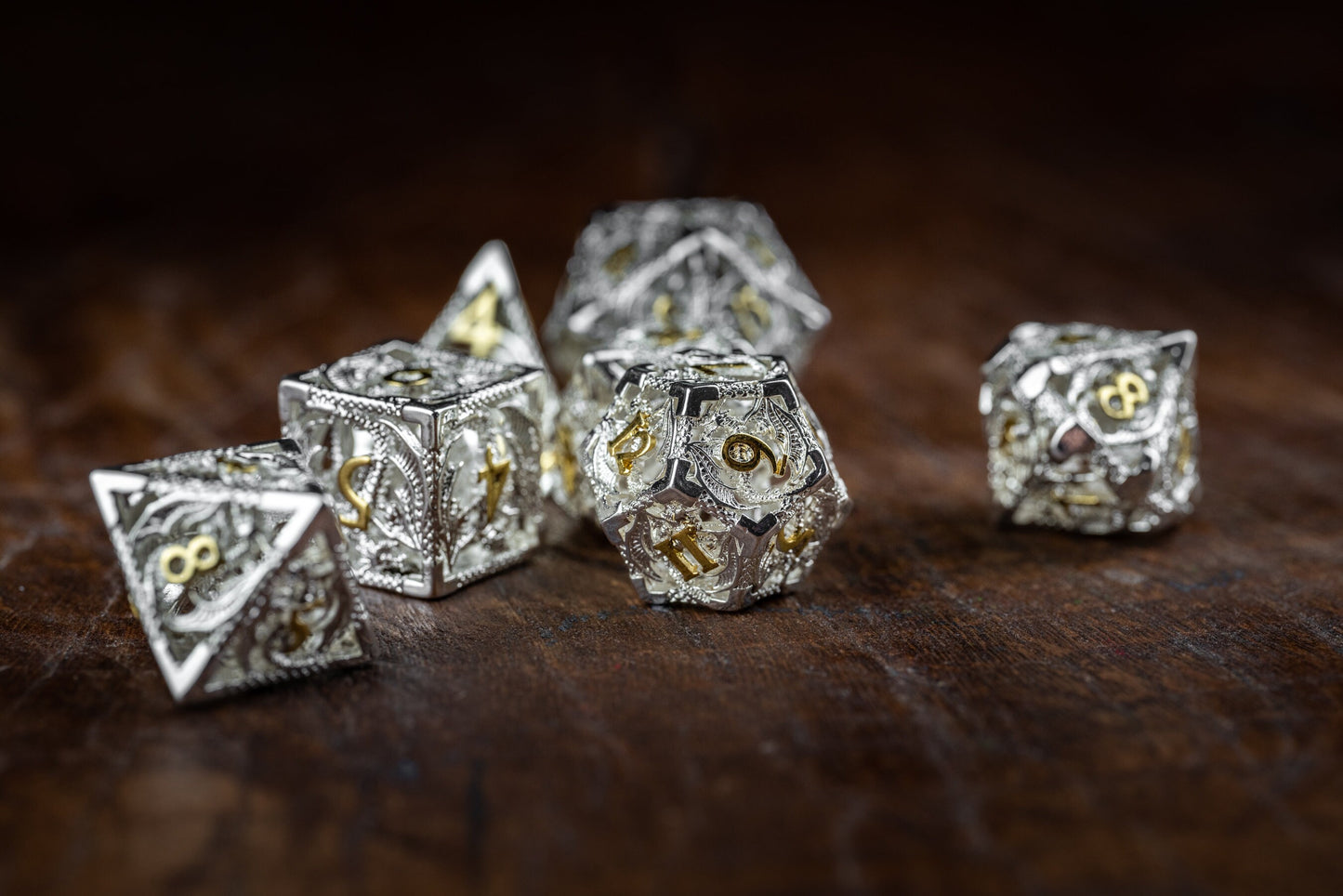 Aura of Courage Paladin Metal Dice Set: Hollow Polyhedral DnD Dice for Dungeons and Dragons Players