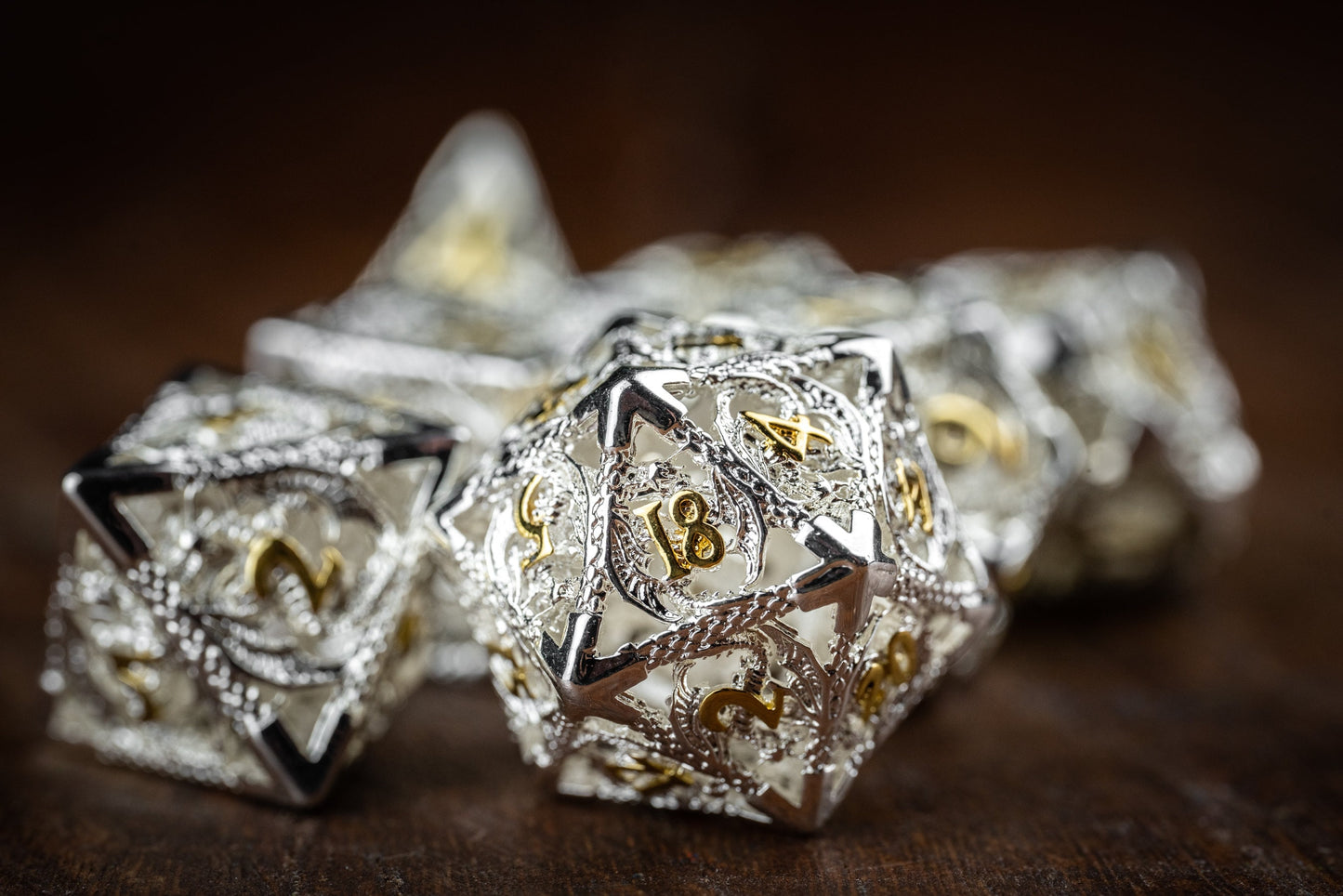 Aura of Courage Paladin Metal Dice Set: Hollow Polyhedral DnD Dice for Dungeons and Dragons Players